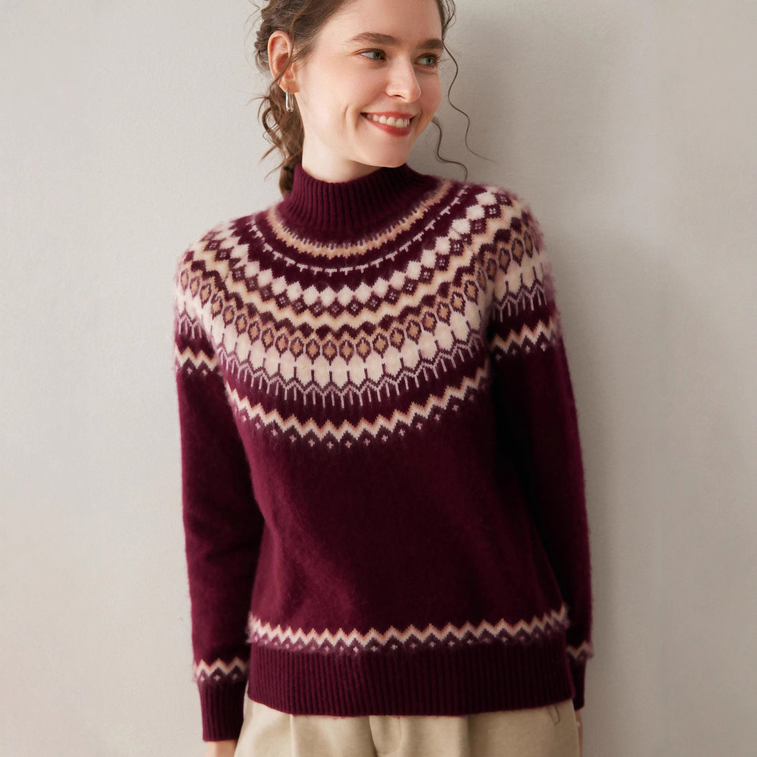 100% Pure Cashmere Fair Isle Half-Turtleneck – Cozy Nordic Luxury