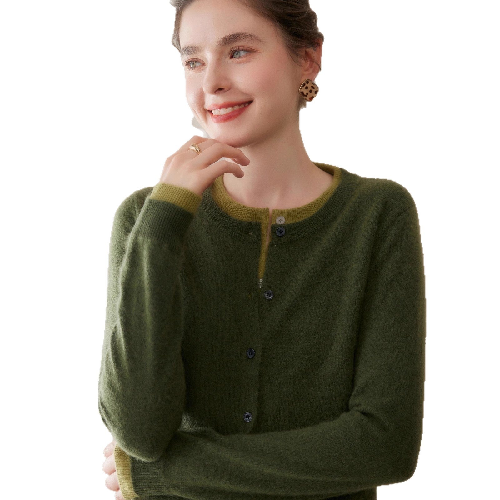 SoftKnit — Women’s Round Neck Color-Block Faux Two-Piece Cashmere Cardigan - Sainiya Eco Wear