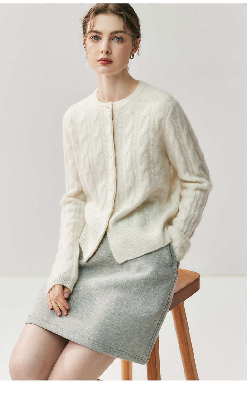 Chic Cashmere Cardigan – Pearl Button Heavy Braided Knit - Sainiya Eco Wear