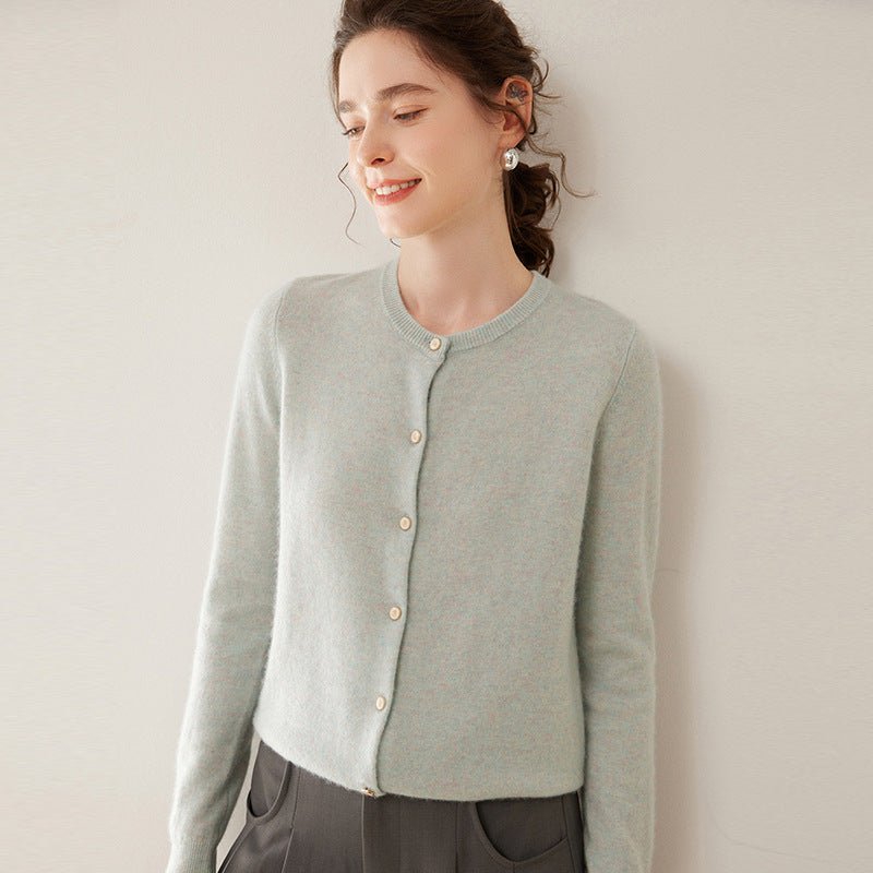 Cashmere Essential~Lightweight Pure Cashmere Round-Neck Slim Cardigan Women - Sainiya Eco Wear
