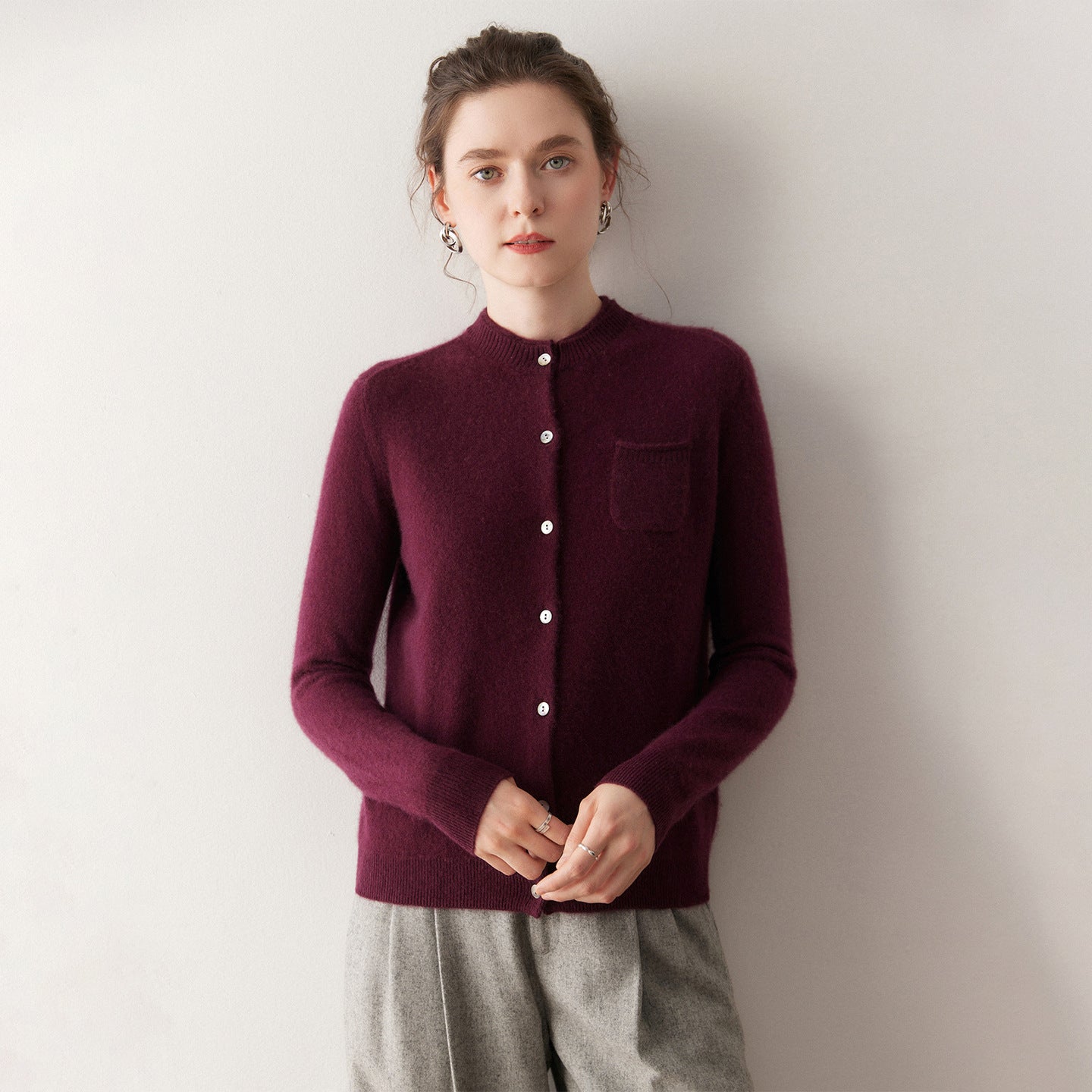 SoftKnit — Women’s 100% Pure Cashmere Button Cardigan - Sainiya Eco Wear
