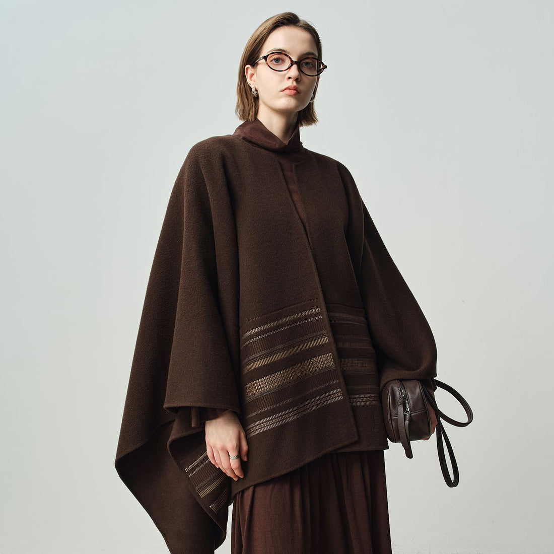 One-Size Double-Sided Wool Cashmere Coat for Women - Minimalist Cape Shawl Design