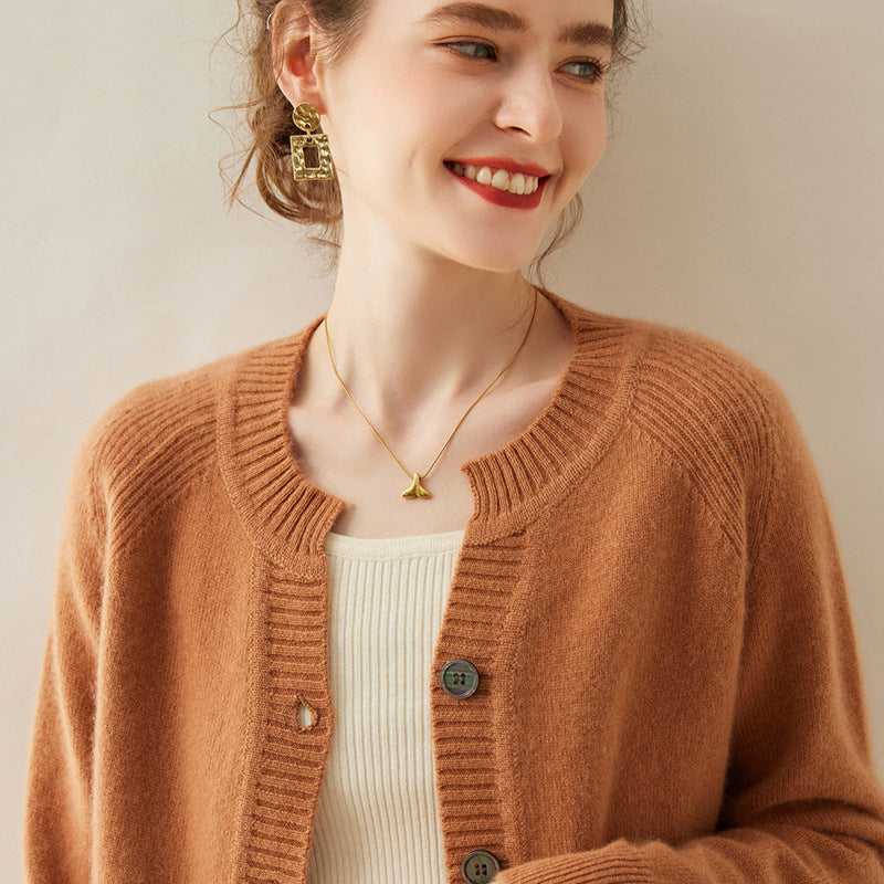City Round Neck Cashmere Cardigan for Women