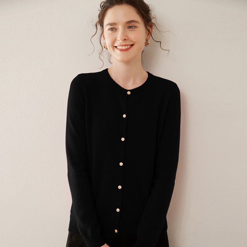 Cashmere Essential~Lightweight Pure Cashmere Round-Neck Slim Cardigan Women - Sainiya Eco Wear