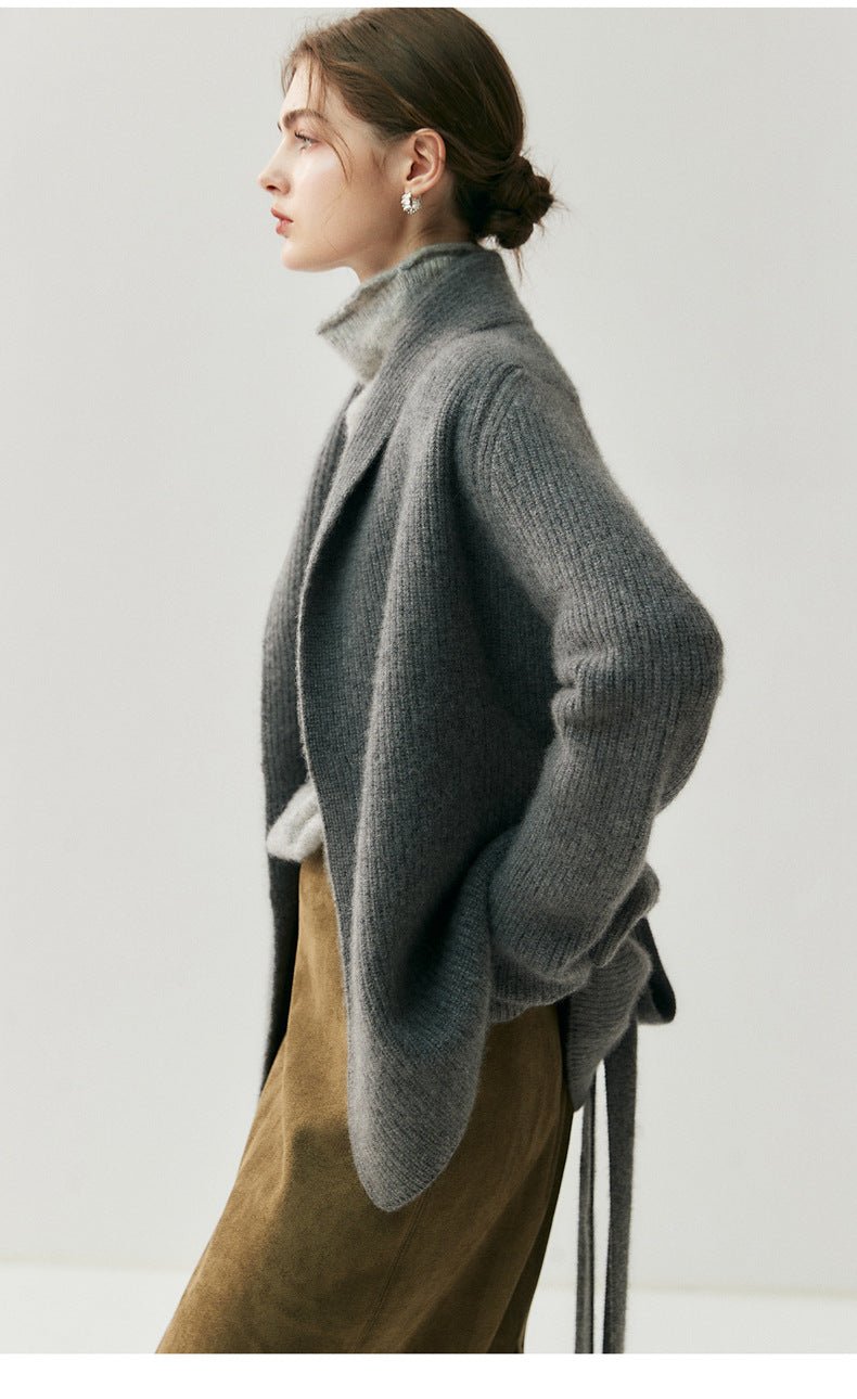 Lux Cashmere Coat~Belted Turn-Down Collar Soft Bathrobe Cardigan - Sainiya Eco Wear