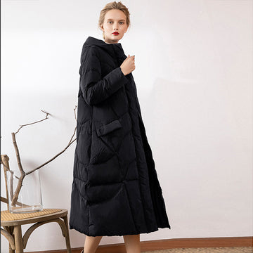 Women’s Long Hooded 90% Duck Down Winter Coat