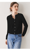 Cashmere Cardigan Women~100% Pure Cashmere Short Slim Fit Round Neck Sweater - Sainiya Eco Wear