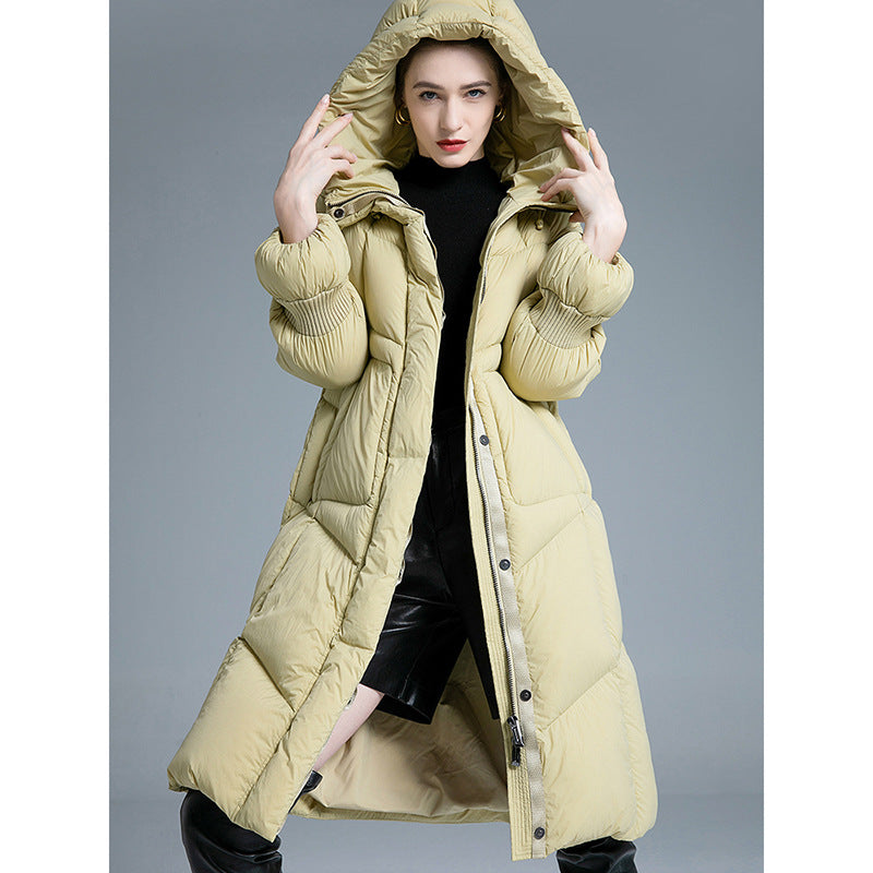 90% Duck Down Thickened Mid-Length Puffer Jacket – Muted Yellow/Autumn Brown
