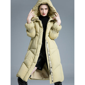 90% Duck Down Thickened Mid-Length Puffer Jacket – Muted Yellow/Autumn Brown