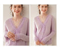 SoftLace — Women’s Baby Cashmere Lace-Trim V-Collar Cardigan - Sainiya Eco Wear
