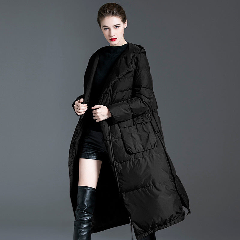 Down Jacket Women’s Hooded Long Coat – Thickened 90% White Duck Down Winter Style
