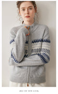 Cashmere Cardigan – Thickened 100% Cashmere Fair Isle Zip Sweater - Sainiya Eco Wear