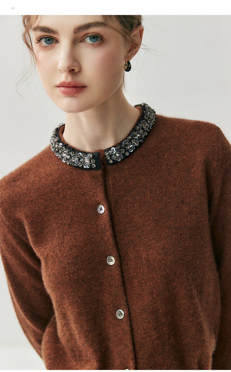 Cashmere Cardigan – Elegant Heavy-Craft Collar Knit Jacket for Women - Sainiya Eco Wear