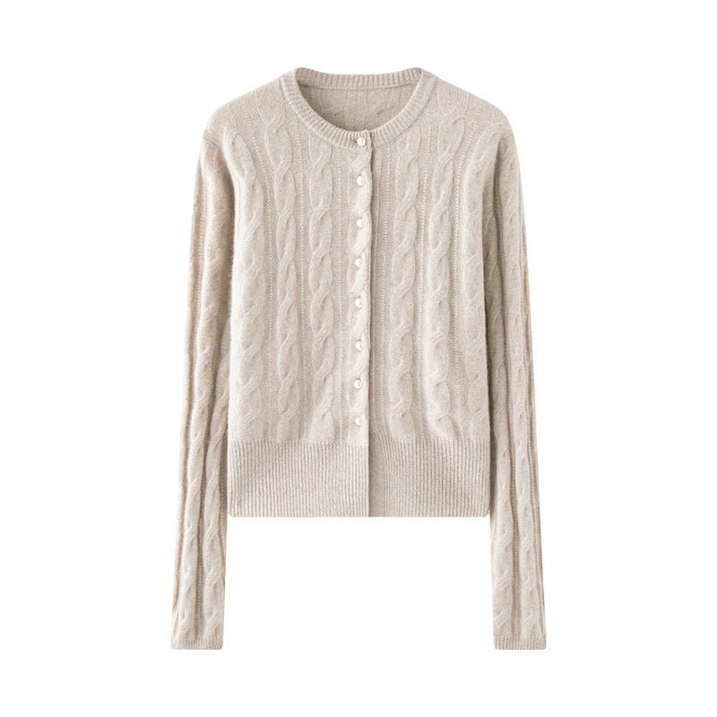 Chic Cashmere Cardigan – Pearl Button Heavy Braided Knit - Sainiya Eco Wear