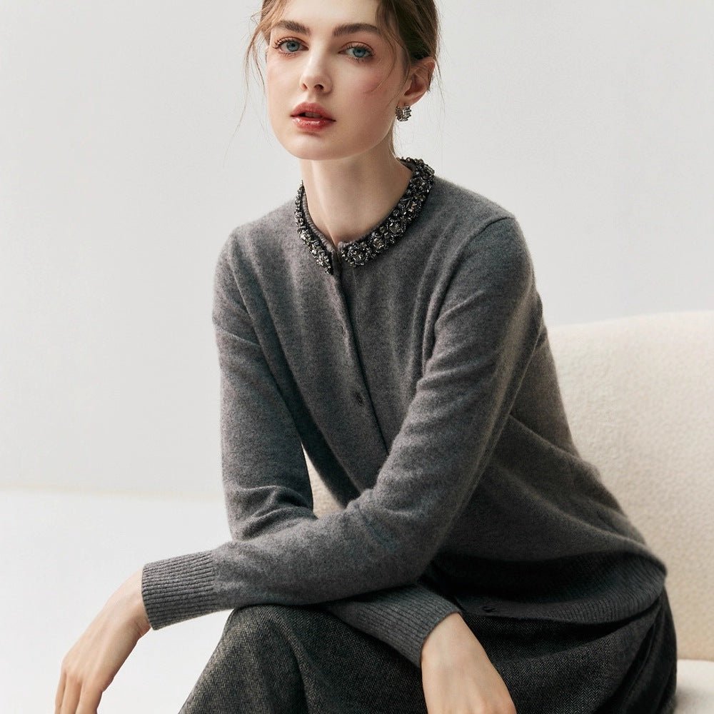 Cashmere Cardigan – Elegant Heavy-Craft Collar Knit Jacket for Women - Sainiya Eco Wear