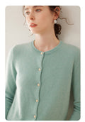 Cashmere Essential~Lightweight Pure Cashmere Round-Neck Slim Cardigan Women - Sainiya Eco Wear