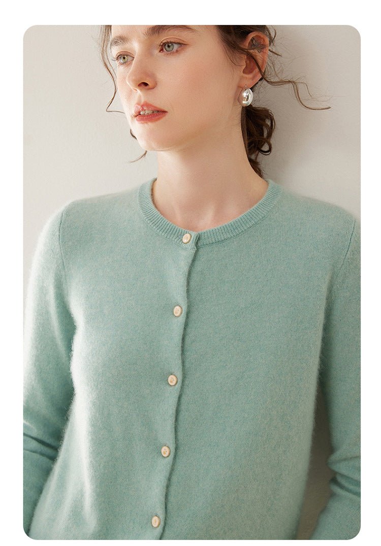 Cashmere Essential~Lightweight Pure Cashmere Round-Neck Slim Cardigan Women - Sainiya Eco Wear