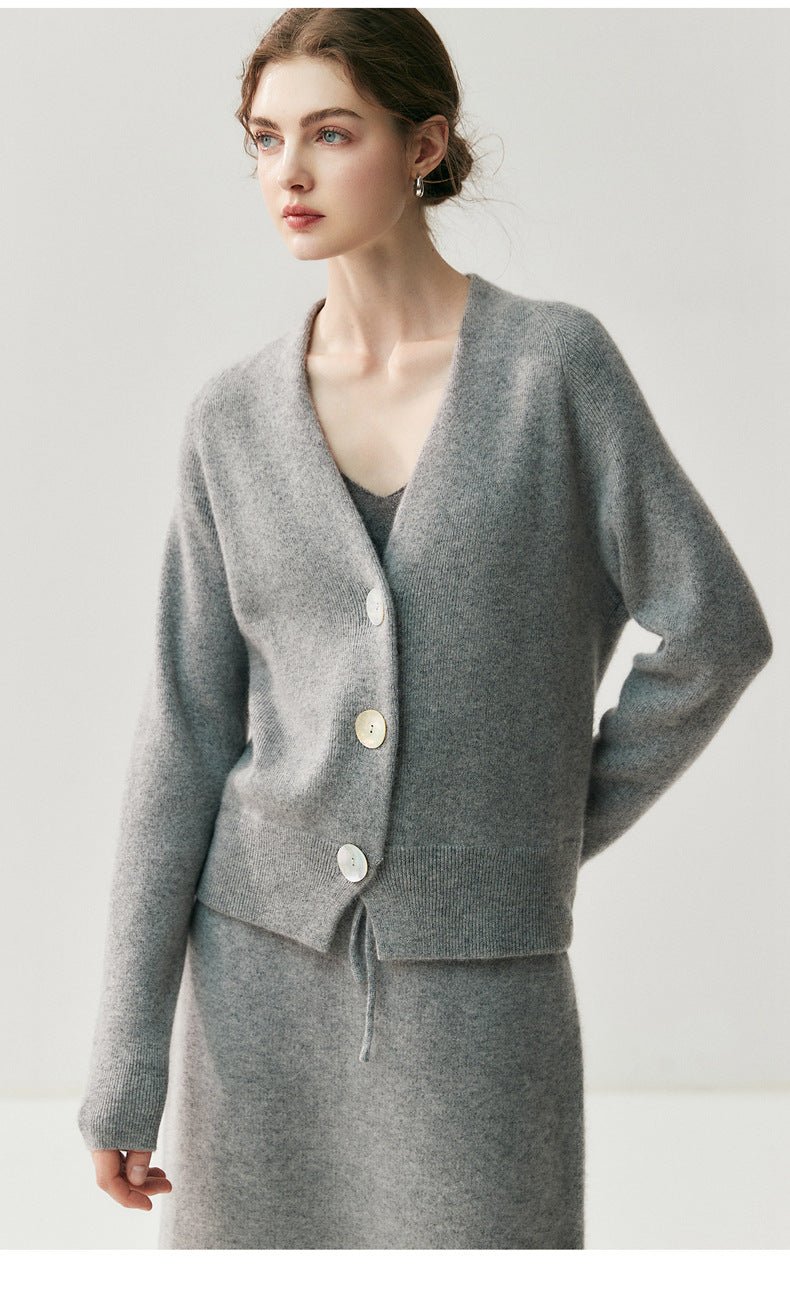 Cashmere Cardigan – Pure Cashmere V-Neck Shell Button Knit Sweater - Sainiya Eco Wear