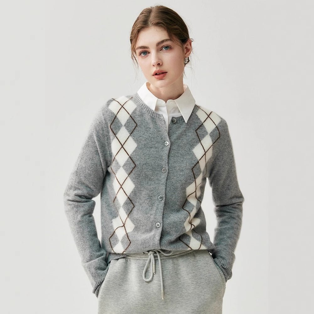 Cashmere Cardigan – 100% Pure Cashmere British Diamond Knit Sweater - Sainiya Eco Wear