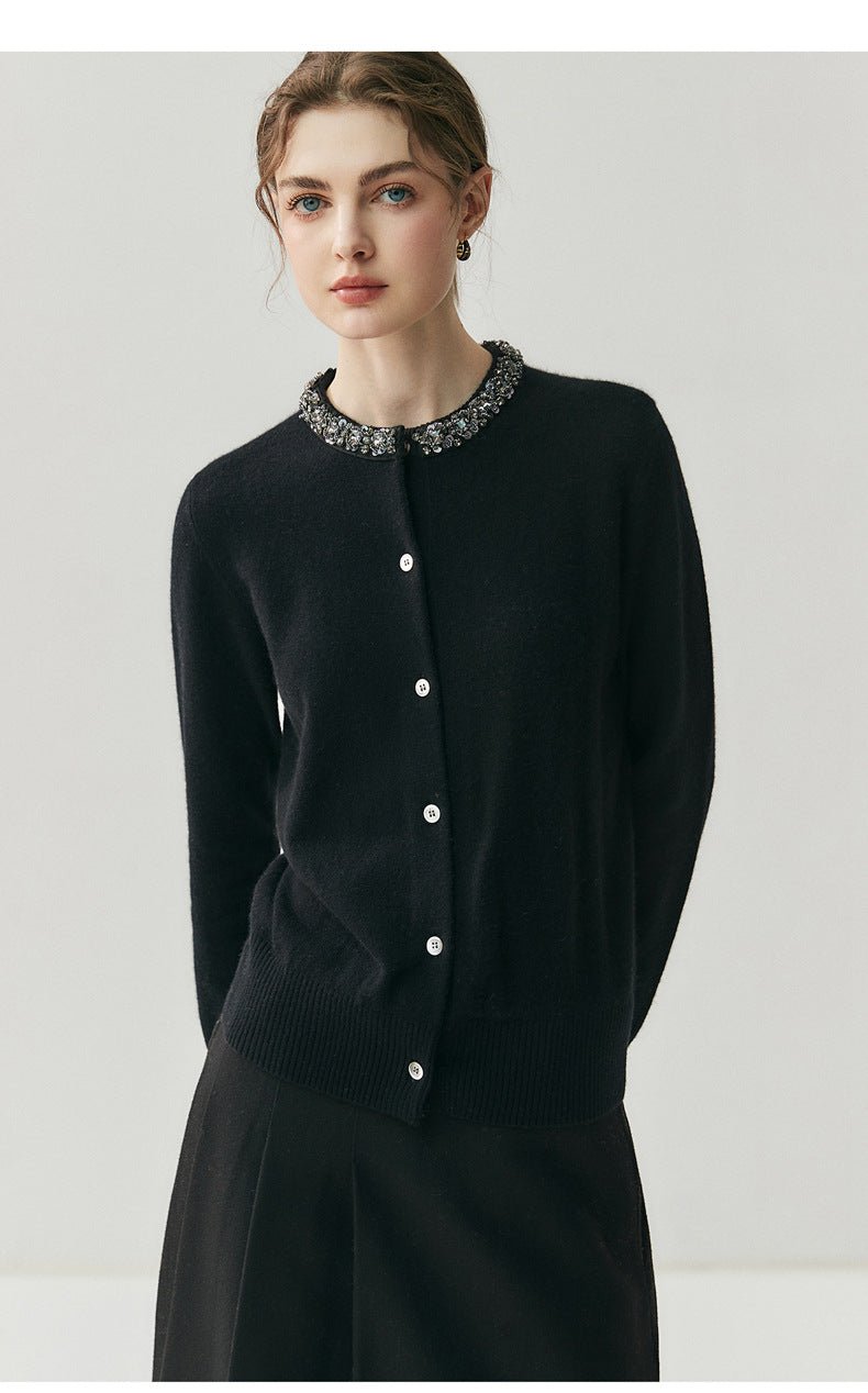 Cashmere Cardigan – Elegant Heavy-Craft Collar Knit Jacket for Women - Sainiya Eco Wear