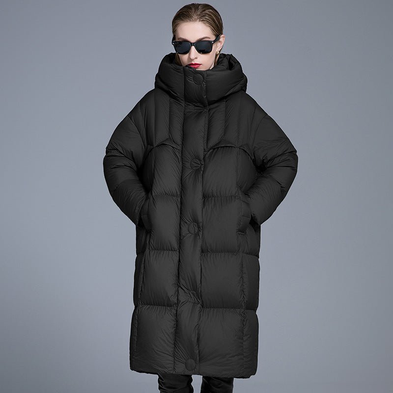 Long Hooded Down Jacket for Women | 90% Duck Down, Thick & Warm - Sainiya Eco Wear