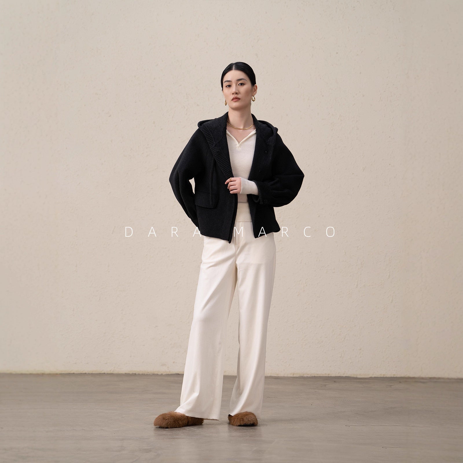 Double-Sided Cashmere Mulberry Silk Hooded Short Coat – Winter Fleece Jacket