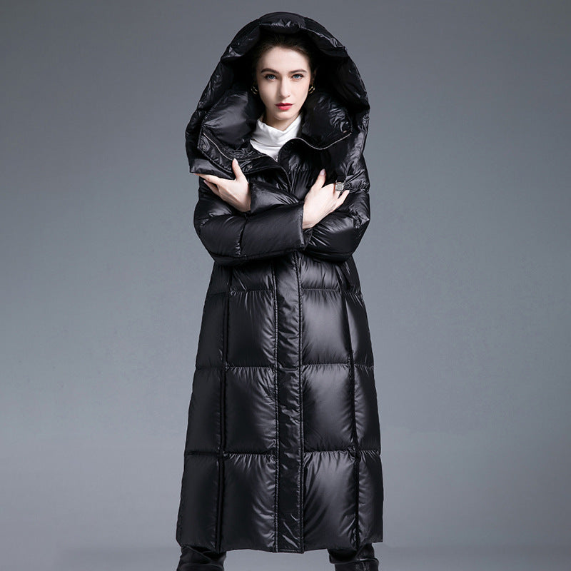 Down Jacket Women’s Thickened 90% White Duck Down Winter Coat - Hooded Long Mid-Length Casual Style