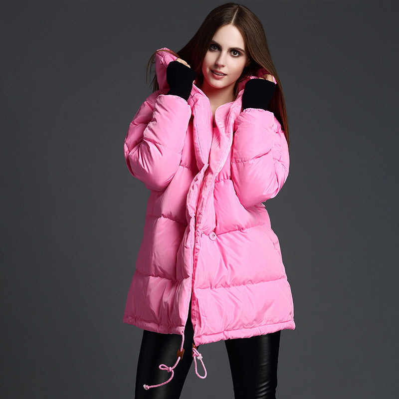 Down Jacket Women’s Slim Fit Hooded Coat – 90% White Duck Down Thickened Mid-Length Winter Style