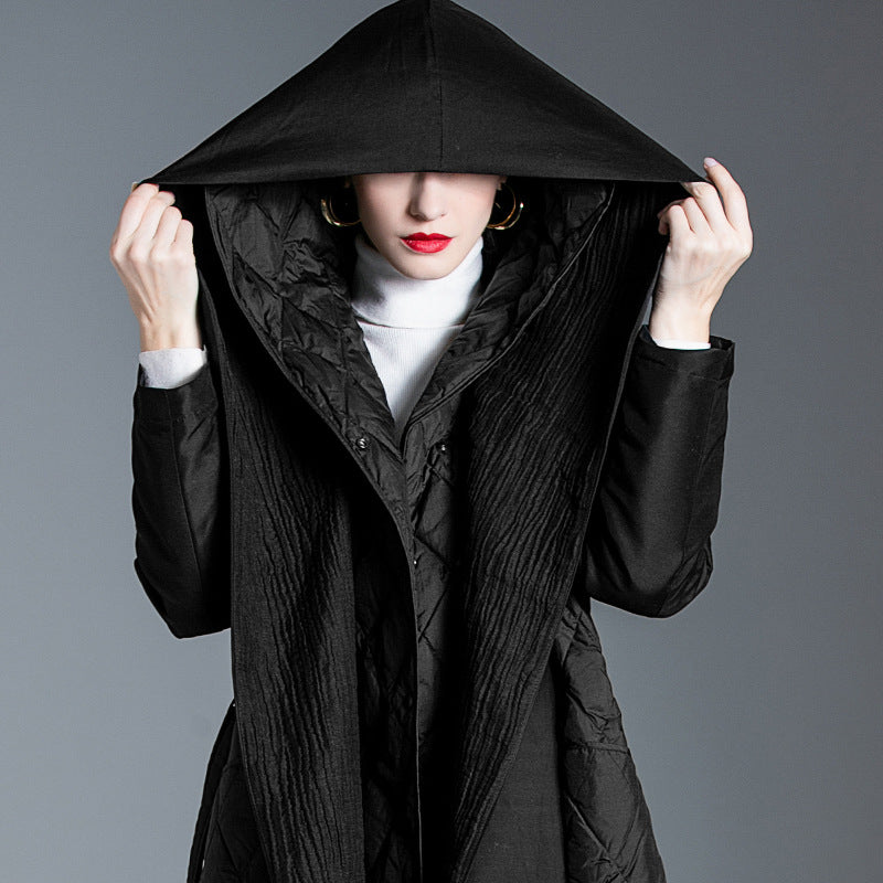 Women's Black Mid-Length 90% Duck Down Coat