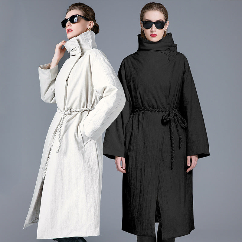 Down Jacket Women’s Stand Collar Long Coat – Thickened 90% White Duck Down Winter Style