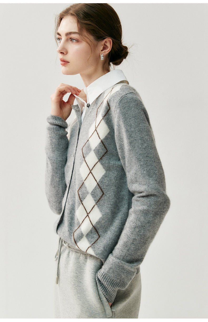 Cashmere Cardigan – 100% Pure Cashmere British Diamond Knit Sweater - Sainiya Eco Wear