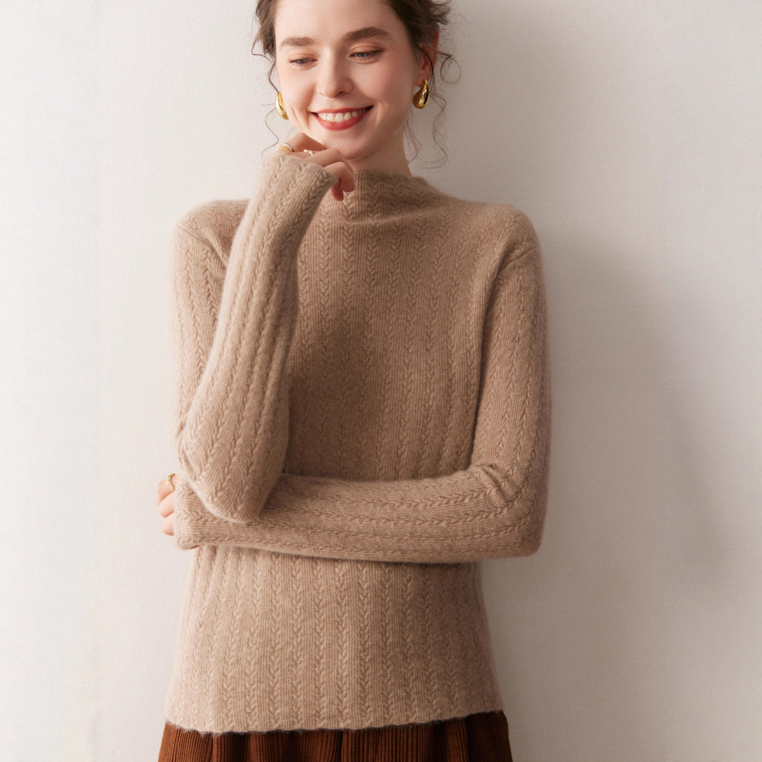 100% Pure Cashmere Ribbed Half-Turtleneck – Silky Slim Elegance