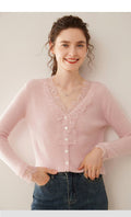 SoftLace — Women’s Baby Cashmere Lace-Trim V-Collar Cardigan - Sainiya Eco Wear