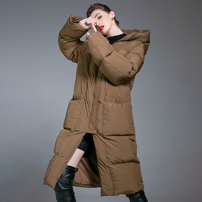 Down Jacket Women’s Hooded Long Coat – Thickened 90% White Duck Down Winter Warm Style