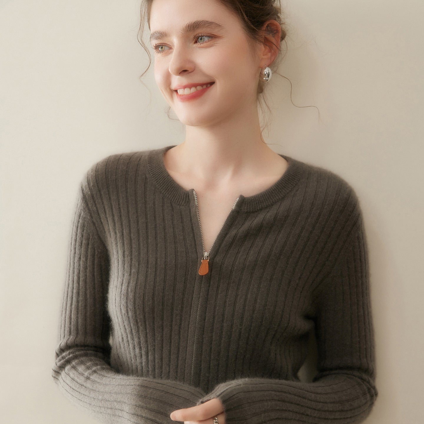 Cashmere Cardigan – 100% Pure Cashmere Double-Zip Slim Knit Jacket - Sainiya Eco Wear