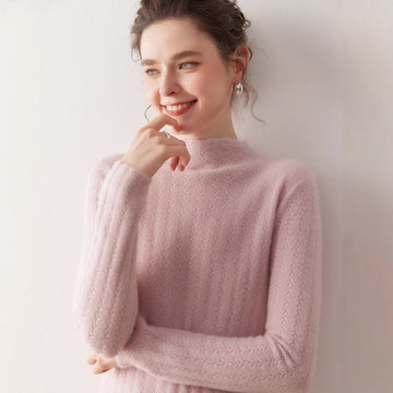 100% Pure Cashmere Ribbed Half-Turtleneck – Silky Slim Elegance