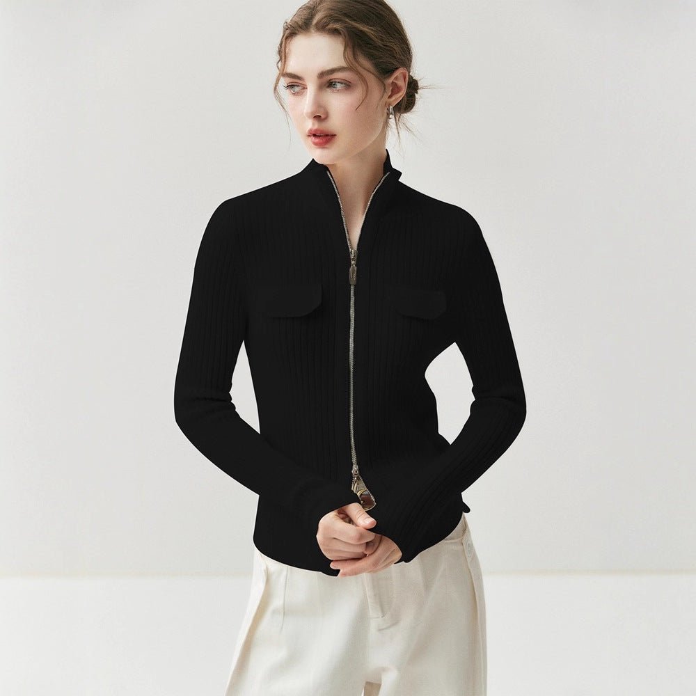 Cashmere Zipper Cardigan – Slim Warm Pure Cashmere Knit Jacket - Sainiya Eco Wear