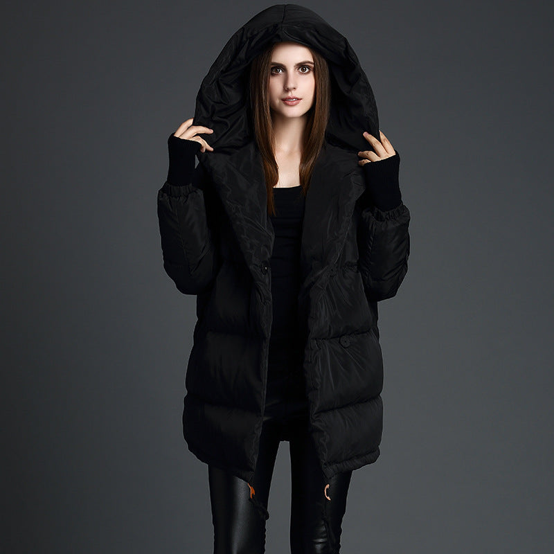 Down Jacket Women’s Slim Fit Hooded Coat – 90% White Duck Down Thickened Mid-Length Winter Style