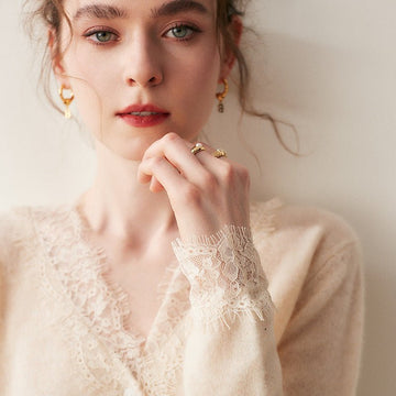 SoftLace — Women’s Baby Cashmere Lace-Trim V-Collar Cardigan - Sainiya Eco Wear