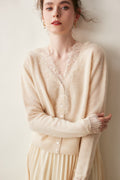 SoftLace — Women’s Baby Cashmere Lace-Trim V-Collar Cardigan - Sainiya Eco Wear