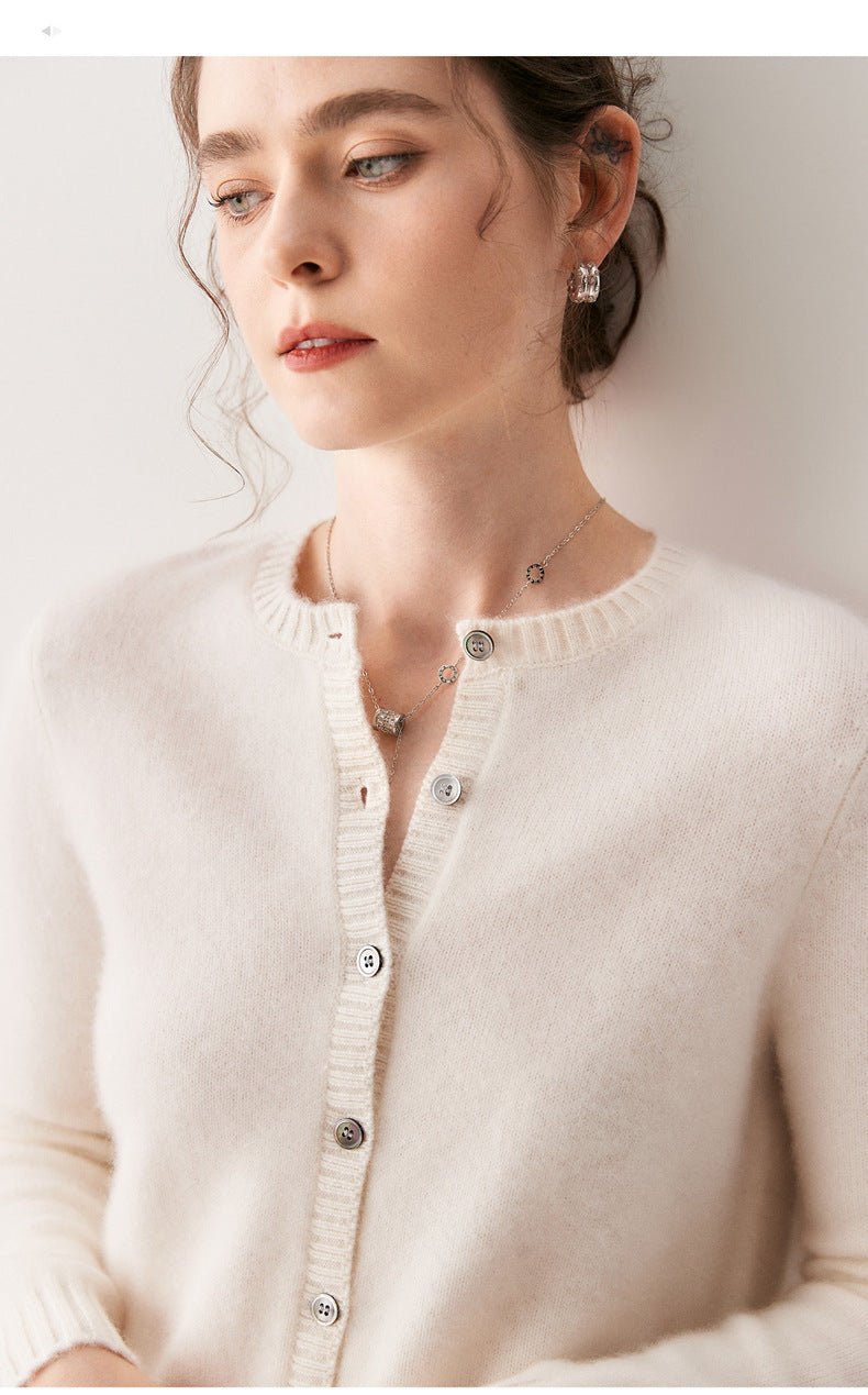Cashmere Cardigan Women~100% Pure Cashmere Short Slim Fit Round Neck Sweater - Sainiya Eco Wear