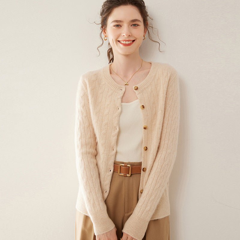 Cashmere Cardigan – 100% Pure Cashmere Thickened Cable Knit Sweater - Sainiya Eco Wear