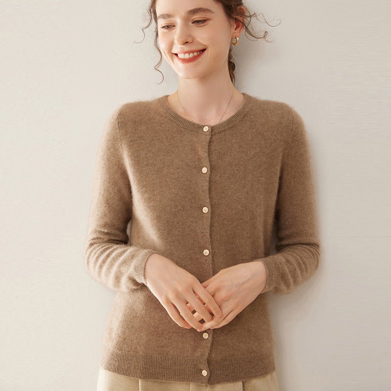 Cashmere Essential~Lightweight Pure Cashmere Round-Neck Slim Cardigan Women - Sainiya Eco Wear