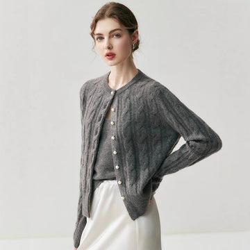 Chic Cashmere Cardigan – Pearl Button Heavy Braided Knit - Sainiya Eco Wear