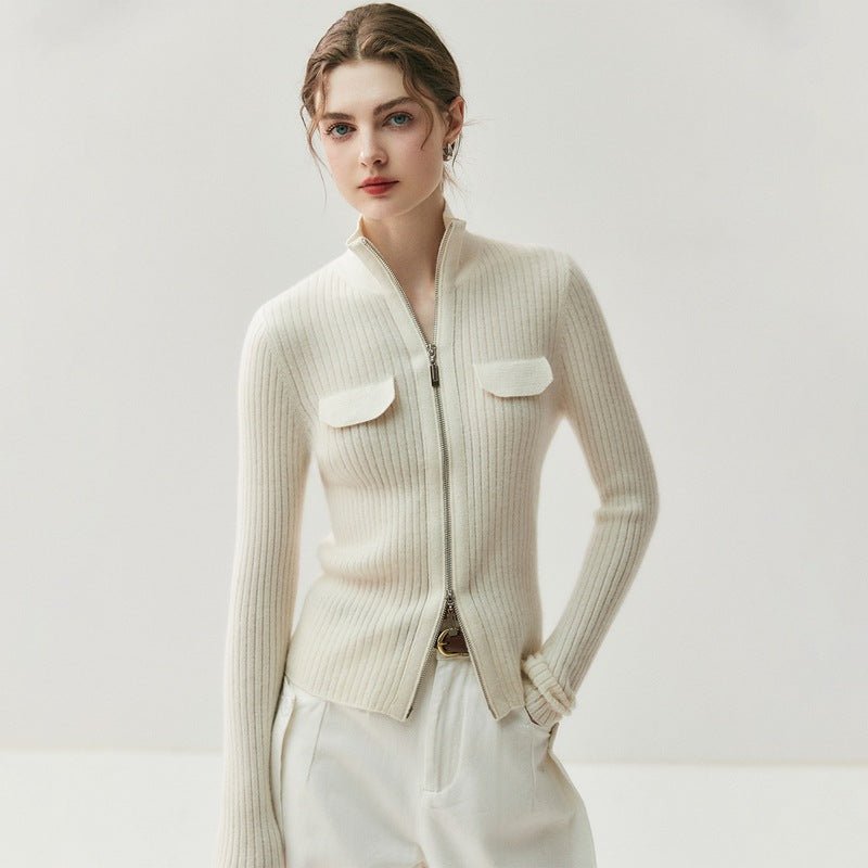 Cashmere Zipper Cardigan – Slim Warm Pure Cashmere Knit Jacket - Sainiya Eco Wear