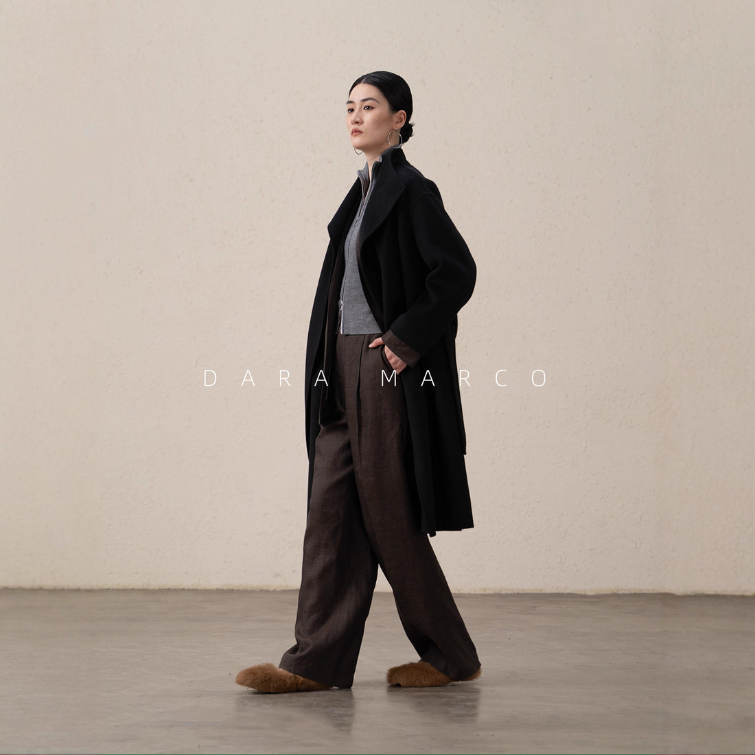 Cashmere Blend Tie-Waist Long Coat for Women — Elegant Winter Style