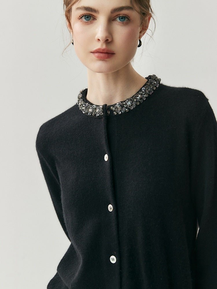 Cashmere Cardigan – Elegant Heavy-Craft Collar Knit Jacket for Women - Sainiya Eco Wear