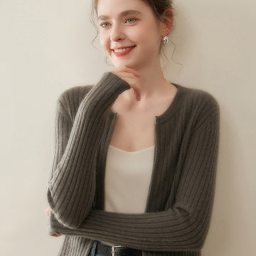 Cashmere Cardigan – 100% Pure Cashmere Double-Zip Slim Knit Jacket - Sainiya Eco Wear