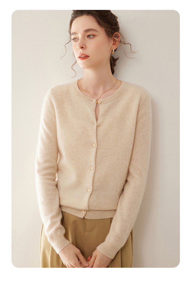 Cashmere Essential~Lightweight Pure Cashmere Round-Neck Slim Cardigan Women - Sainiya Eco Wear