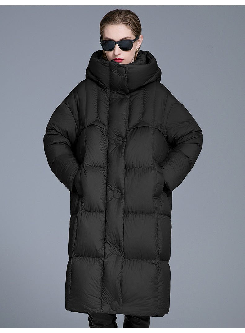 Long Hooded Down Jacket for Women | 90% Duck Down, Thick & Warm - Sainiya Eco Wear